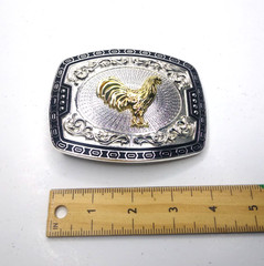 Rooster Western Cowboy Belt Buckle Hebilla Vaquero Rodeo Gallo Del Cielo, Silver