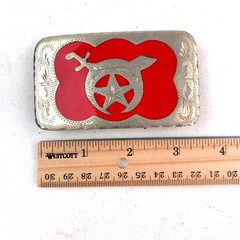 Shriner Masonic Western Flair Belt Buckle Red Silver Hand Engraved