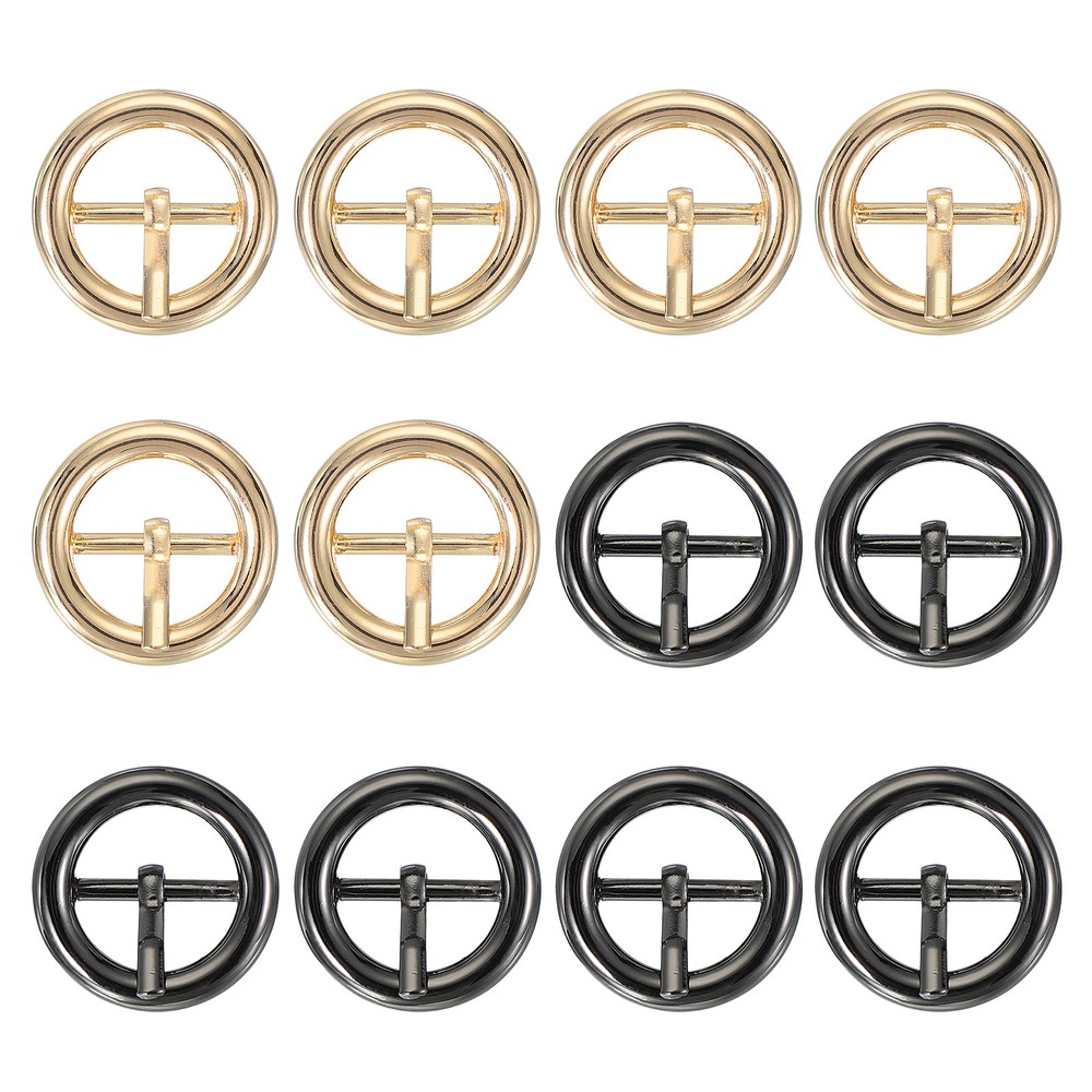 12Pcs 0.6&Prime; Single Prong Belt Buckle Metal Roller Buckle Light Gold/Black