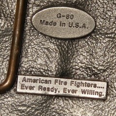 American Firefighters Belt Buckle Firetruck Horse Enameled Siskiyou 1988 Pewter