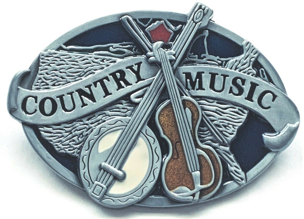 BELT BUCKLES Country Music Bluegrass Instruments Banjo Fiddle Oval NWOT Box!