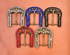 Retro Brass Red Crystal Rhinestone Western Floral Belt Buckle Set Fit 30MM Strap