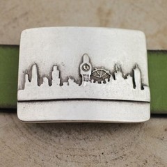 London City Silhouette Belt Buckle Skyline Metal Modern Urban Design