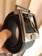 Salvatore Ferragamo Gun Metal tone Rectangle Buckle black leather belt