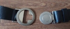 Belt, buckle similar to that of a scout, leather black size 107 cm/42 in, new UK