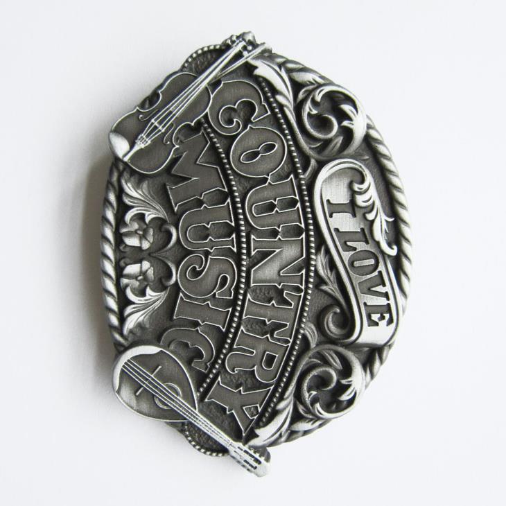 I Love Country Music Western Antique Silver Metal Fashion Belt Buckle