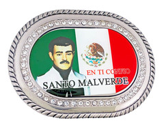 Jesus Malverde Belt Buckle Silver Metal New Men Women Narco-Saint Sinaloa Mexico