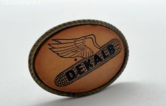 Dekalb Brown Belt Buckle Leather Metal Spec Cast Rockford Illinois – Size