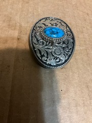 Used Metal Alloy Belt Buckle with Nice Turquoise looking Stone. Unknown Stone