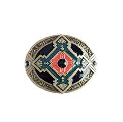 Vintage Bronze Plated Cross Celtic Knot Southwest Enamel Oval Belt Buckle