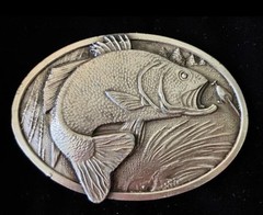 Bergamot Brass Works Bass Belt Buckle Vintage 1977 X-144. Made In USA Fishing