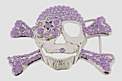 Skull Belt Buckles Crossbones Halloween Pirate Costume Bling Purple Rhinestones