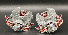 Skull & Eagle MC Rebel Rider Belt Buckle Silver Tone w Red Enamel Vintage