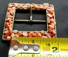 COLORFUL RED AND PINK STONE LIKE ADORNED SQUARE WESTERN BELT BUCKLE