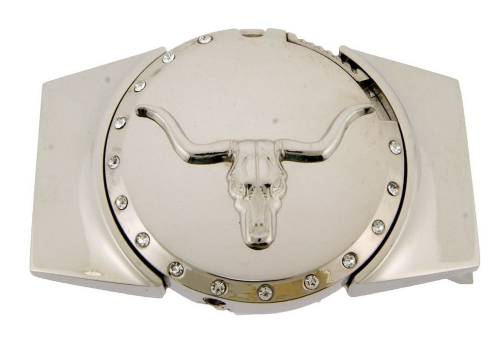Removable Lighters Belt Buckle OX Bull Longhorn Silver Rodeo Texas Western BIG