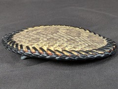 Vintage M.G.S. Oval Belt Buckle Snakeskin Inlay Black Leather Whipstitch Detail