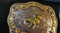 Nocona Belt Buckle BULL RIDER Gold & Silver Tone M & F Western cowboy 3798702