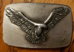VTG METAL EAGLE BELT BUCKLE &rsquo;77 LEWIS CORP. , PALATINE IL SIGNED VAP ON FRONT