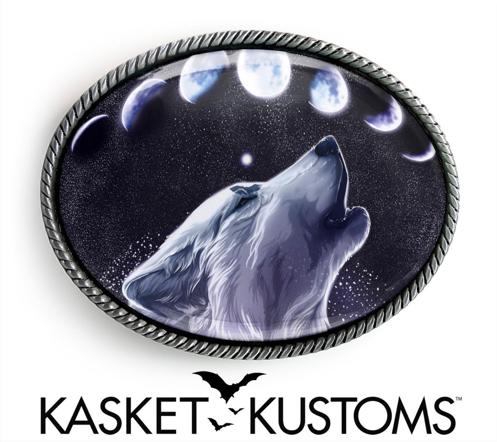 Wolf Belt Buckle – Full Moon Lunar Cycle Handmade Oval Buckle – 636-SO