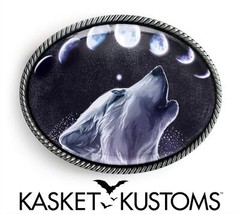 Wolf Belt Buckle – Full Moon Lunar Cycle Handmade Oval Buckle – 636-SO