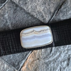 Blue Lace Agate Belt Buckle Silver Plated Natural Stone Western Boho Unisex