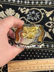 Western Buckle Gold Black Silver Roosters Cowboy 2 »Buckle Hebilla Vaquero Gallo