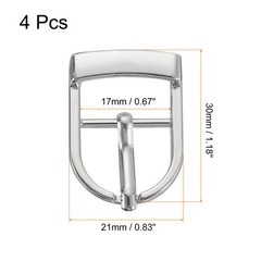 4Pcs 0.67&Prime; Single Prong Belt Buckle Oval Center Bar Buckles for Belt, Silver