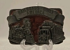 Vintage 1984 « RAILROADS BUILT AMERICA » Siskiyou 3D Belt Buckle Pewter & Resin