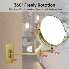 8-Inch Double-Sided Wall Mount Makeup Mirror with 7X Magnification in Brass
