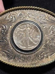 Montana Silversmiths Coin Belt Buckle 1942 Walking Liberty Half Dollar -Item#283