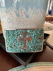 Nocona Silver-Tone Turquoise Chip Inlay Cross Western Buckle Rectangular 1.5&Prime;