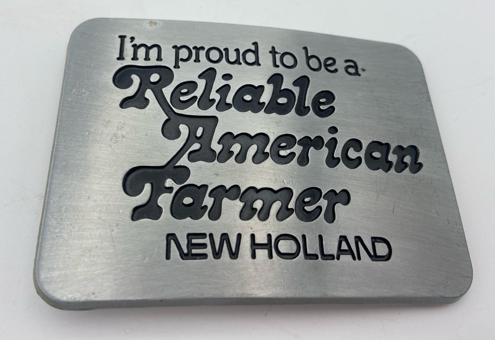VTG 1982 New Holland Farming Metal Belt Buckle Proud To Be An American Farmer