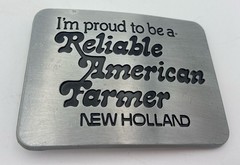 VTG 1982 New Holland Farming Metal Belt Buckle Proud To Be An American Farmer