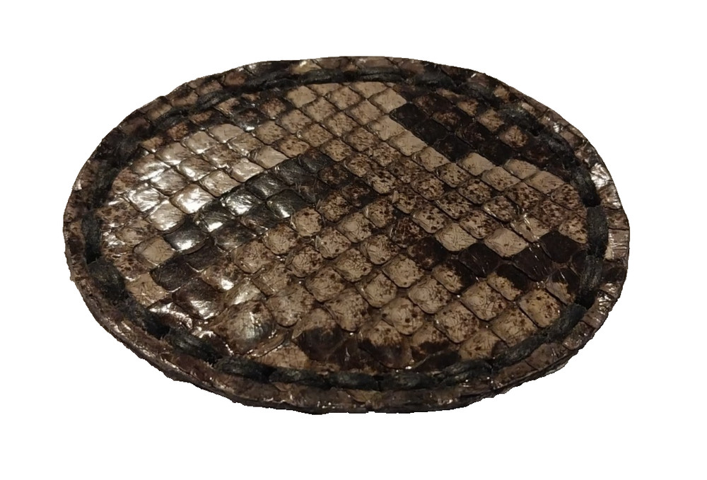 Rattlesnake Skin Belt Buckle Leather Back Vintage Western Cowboy