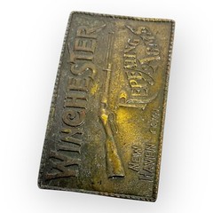 Winchester Repeating Arms New Haven Conn. Rifle Guns Vintage Brass Belt Buckle