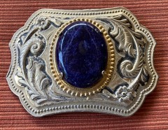 Lapis Cabochon Cab Gemstone Antique Silver Oval Belt Buckle
