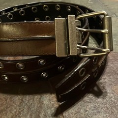 Reversible Brown/Black Leather Belt with Metal Studs and Silver Buckle