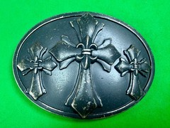 Fleur-de-lis Triple Maltese Style Three Cross Gothic Punk Biker Vibe Belt Buckle