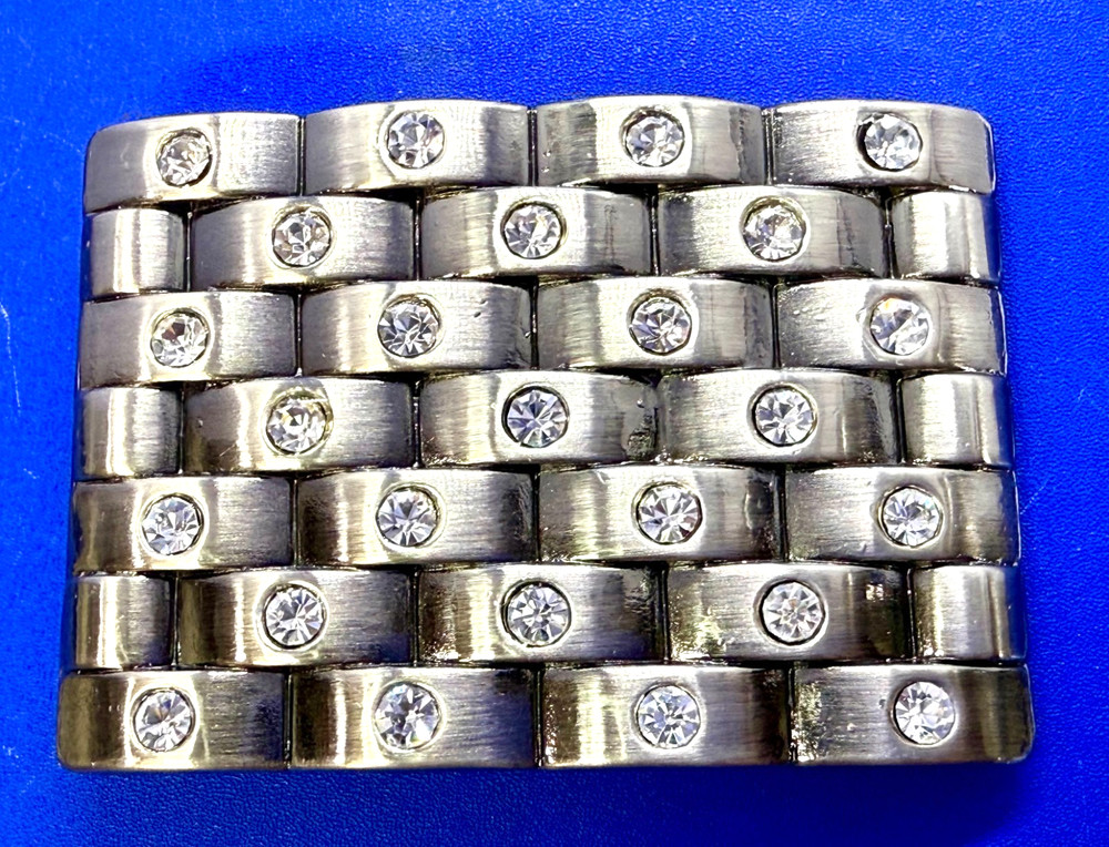 Block Brick Wall Pattern, Clear Rhinestone Accented Bling Jeweled Belt Buckle