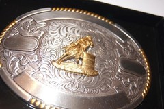 Crumrine Trophy Buckle Oval Barrell Racer 4 Ribbons Belt Buckle 38594