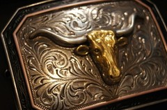 Ariat Western Rectangle Longhorn Silver & Gold tone Belt Buckle A37057