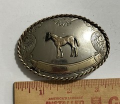 Vintage Western Silver Tone Horse Motif German Silver Engravable Belt Buckle