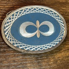 Vintage Western Blue, White Silver Etched Pattern With Rope Boarder B19