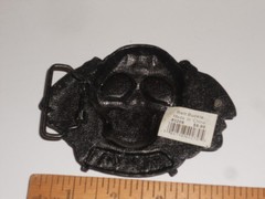 Metal Biker Belt Buckle With Skull And Cross 41/2&Prime; W X 3 1/4&Prime; T NWT