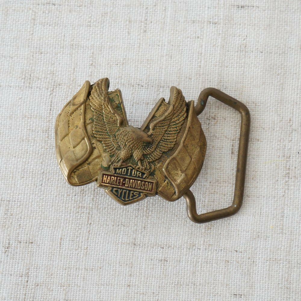 Vintage 1983 Baron Motorcycles Harley Davidson Eagle Solid Brass Belt Buckle