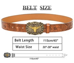 Eohak Western-Cowboy-Belts for Men Women Floral-Engraved-Belt Medium, Brown