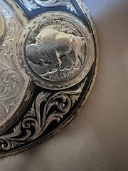 Montana Silversmiths Two-Tone Buffalo Nickel Belt Buckle Steer Head Skull Rodeo
