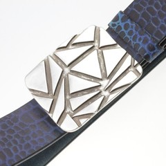 Rectangular Belt Buckle Silver Geometric For Interchangeable Belts 40mm
