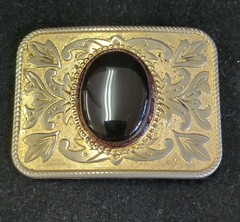 Vintage Western Belt Buckle Gold & Silver Tone Black Stone Mixed Metal