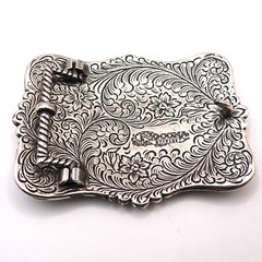 Nocona Western Belt Buckle Rectangle Longhorn Silver Tone and Black 37586